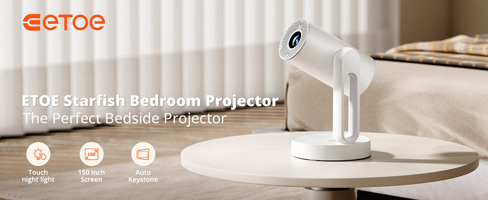 Projektor ETOE Starfish, Android TV 11.0, rotace 140°, 250 ANSI, dekódování 4K, automatická korekce lichoběžníkového zkreslení, vestavěný Chromecast, 5W reproduktor