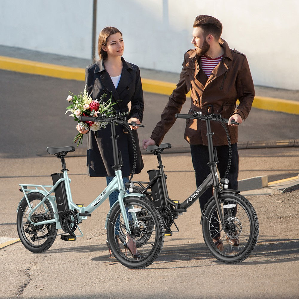 Elektrokolo Fafrees F20 Lasting, motor 250 W, baterie 36 V 18,2 Ah, pneumatiky 20 x 1,95", maximální rychlost 25 km/h, maximální dojezd 120 km, mechanické kotoučové brzdy, SHIMANO 7 rychlostí - zářivě tyrkysová