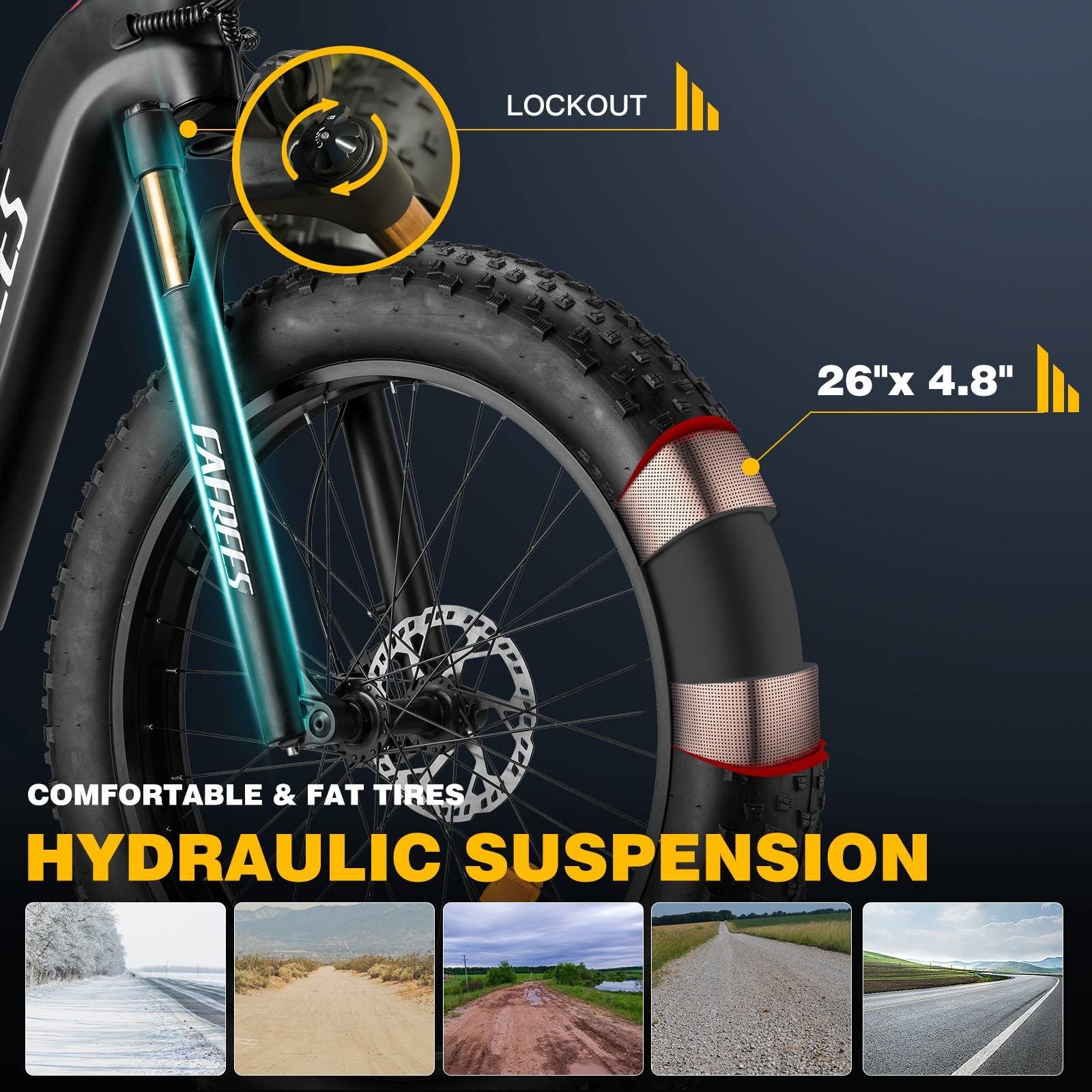 Elektrokolo FAFREES F26 Carbon M, 26*4,8 palce, vzduchová pneumatika, 1000 W, zadní pohon, maximální rychlost 25 km/h, baterie 48 V, 22,5 Ah, dojezd 120–140 km