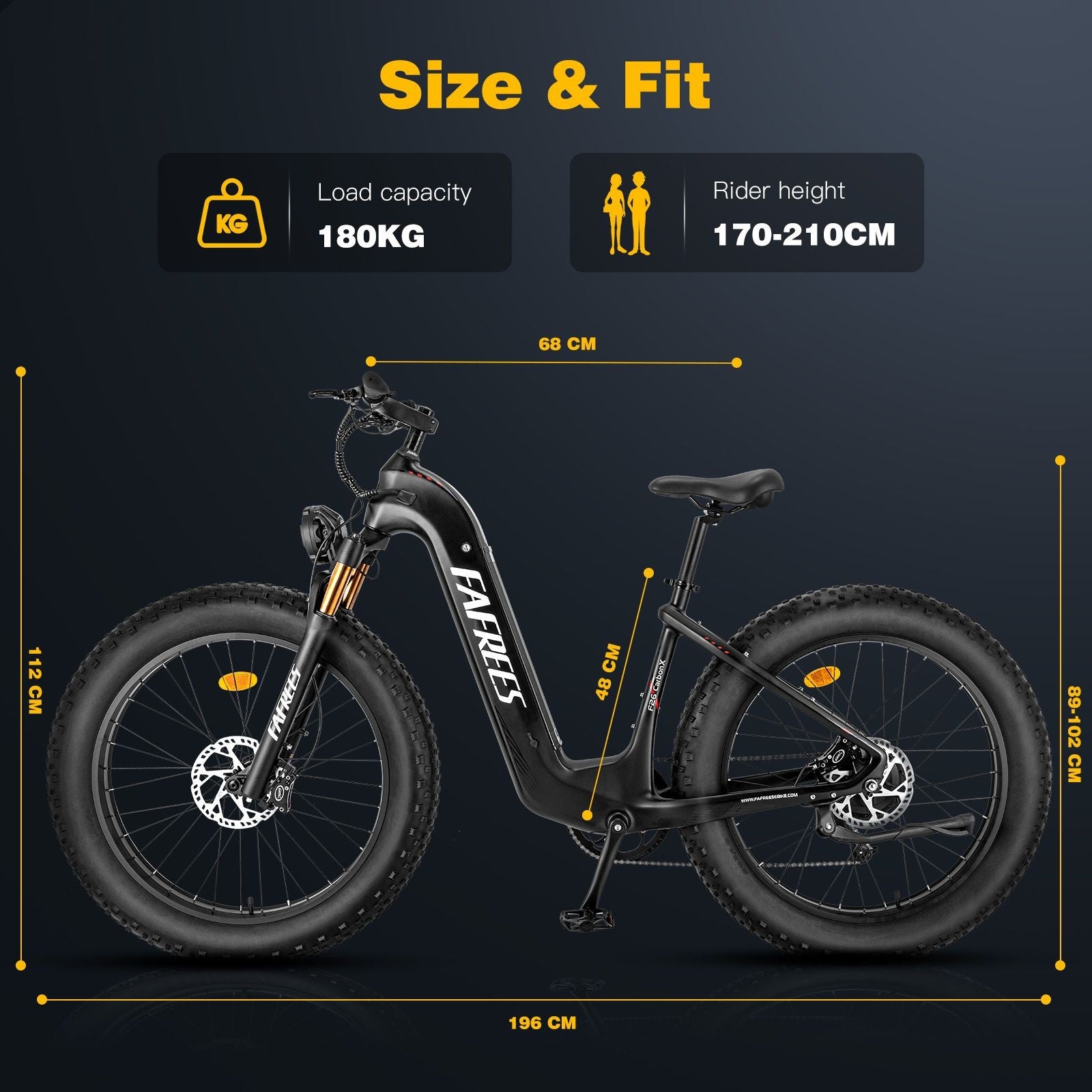 Elektrokolo FAFREES F26 Carbon X 26*4,8 palce, vzduchová pneumatika, 1000 W, zadní pohon, maximální rychlost 25 km/h, baterie 48 V 22,5 Ah, dojezd 120–140 km