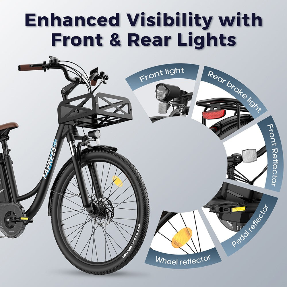 Elektrokolo Fafrees F26 Lasting, motor 250 W, baterie 36 V 20,3 Ah, pneumatiky 26*1,95 palce, maximální rychlost 25 km/h, dojezd 140 km, 7 rychlostí SHIMANO, mechanické kotoučové brzdy, 2,3palcový LCD displej - černé