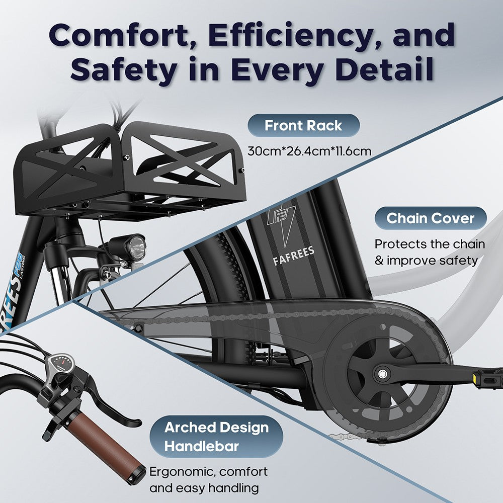 Elektrokolo Fafrees F26 Lasting, motor 250 W, baterie 36 V 20,3 Ah, pneumatiky 26*1,95 palce, maximální rychlost 25 km/h, dojezd 140 km, 7 rychlostí SHIMANO, mechanické kotoučové brzdy, 2,3palcový LCD displej - černé