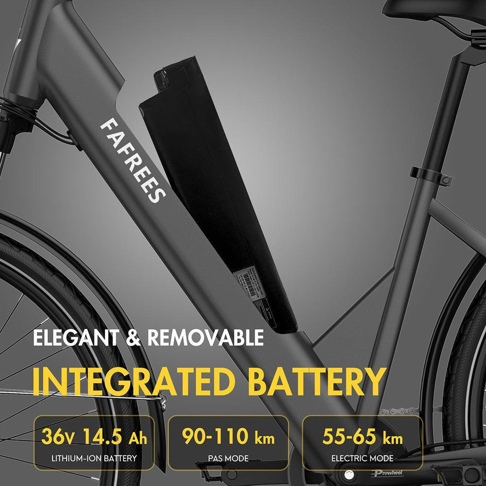 F28 Pro 27,5" městské elektrokolo Step-Through 25 km/h motor 250 W 36 V 14,5 Ah vestavěná vyjímatelná baterie Shimano 7 rychlostí - černá