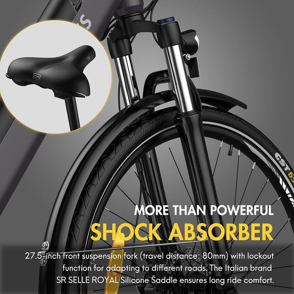 F28 Pro 27,5" městské elektrokolo Step-Through 25 km/h motor 250 W 36 V 14,5 Ah vestavěná vyjímatelná baterie Shimano 7 rychlostí - černá