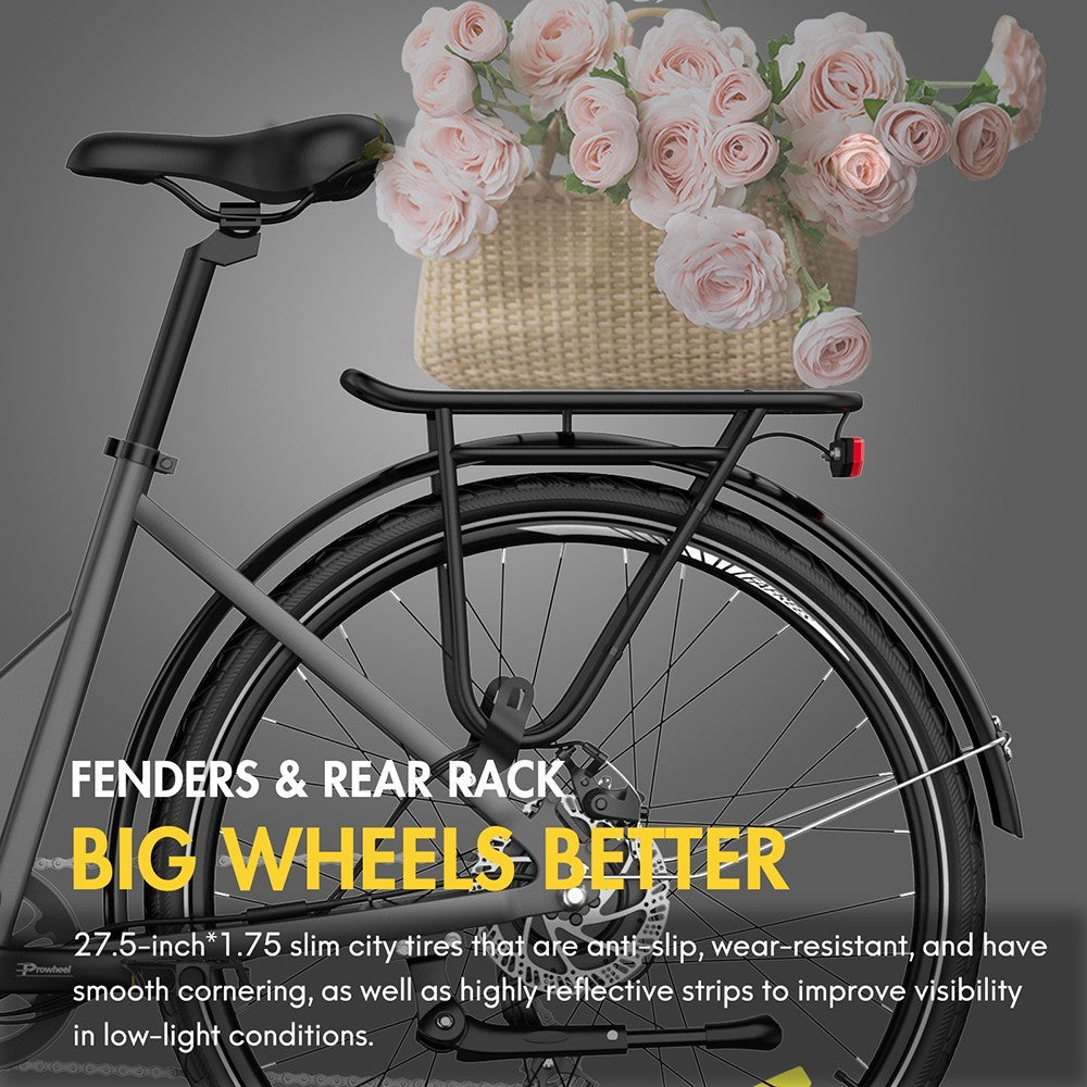 F28 Pro 27,5" městské elektrokolo Step-Through 25 km/h motor 250 W 36 V 14,5 Ah vestavěná vyjímatelná baterie Shimano 7 rychlostí - černá