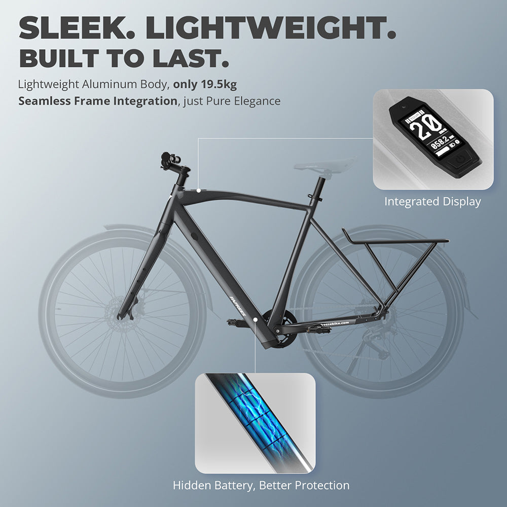 Elektrické kolo Fafrees F700M, motor 250 W, baterie 36 V 10 Ah, pneumatiky 700*42C, maximální rychlost 25 km/h, maximální dojezd 100 km, hydraulické kotoučové brzdy, senzor točivého momentu, SHIMANO CUES 9 rychlostí - černé