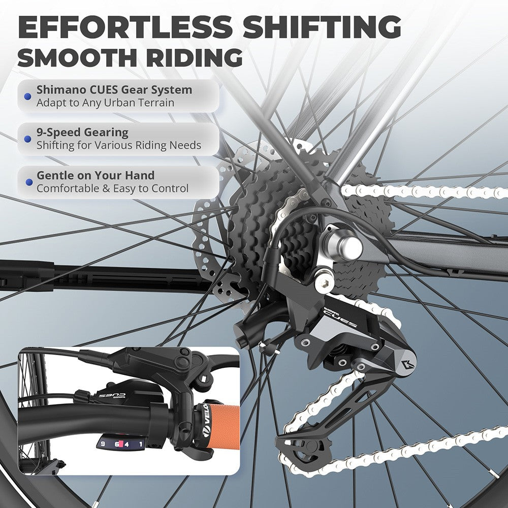 Elektrické kolo Fafrees F700M, motor 250 W, baterie 36 V 10 Ah, pneumatiky 700*42C, maximální rychlost 25 km/h, maximální dojezd 100 km, hydraulické kotoučové brzdy, senzor točivého momentu, SHIMANO CUES 9 rychlostí - černé