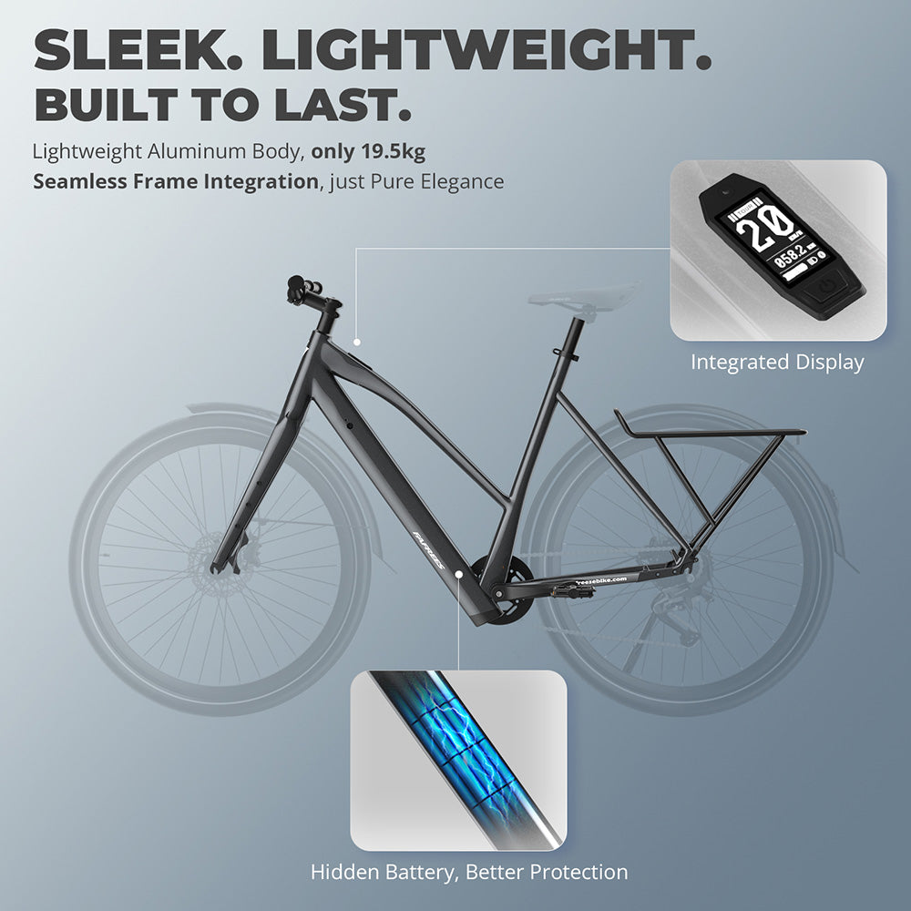 Elektrické kolo Fafrees F700W, motor 250 W, baterie 36 V 10 Ah, pneumatiky 700*42C, maximální rychlost 25 km/h, maximální dojezd 100 km, hydraulické kotoučové brzdy, senzor točivého momentu, SHIMANO CUES 9 rychlostí - modré