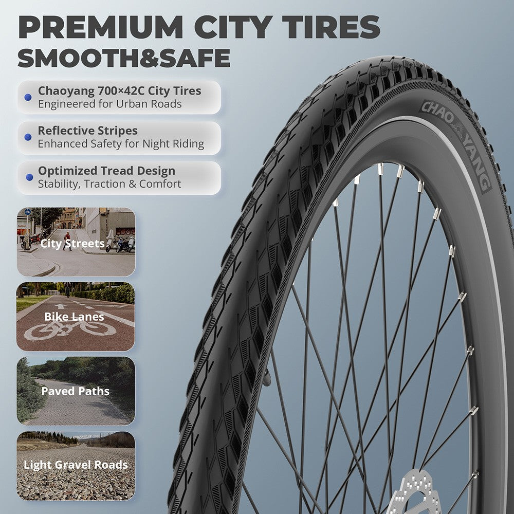 Elektrické kolo Fafrees F700W, motor 250 W, baterie 36 V 10 Ah, pneumatiky 700*42C, maximální rychlost 25 km/h, maximální dojezd 100 km, hydraulické kotoučové brzdy, senzor točivého momentu, SHIMANO CUES 9 rychlostí - modré