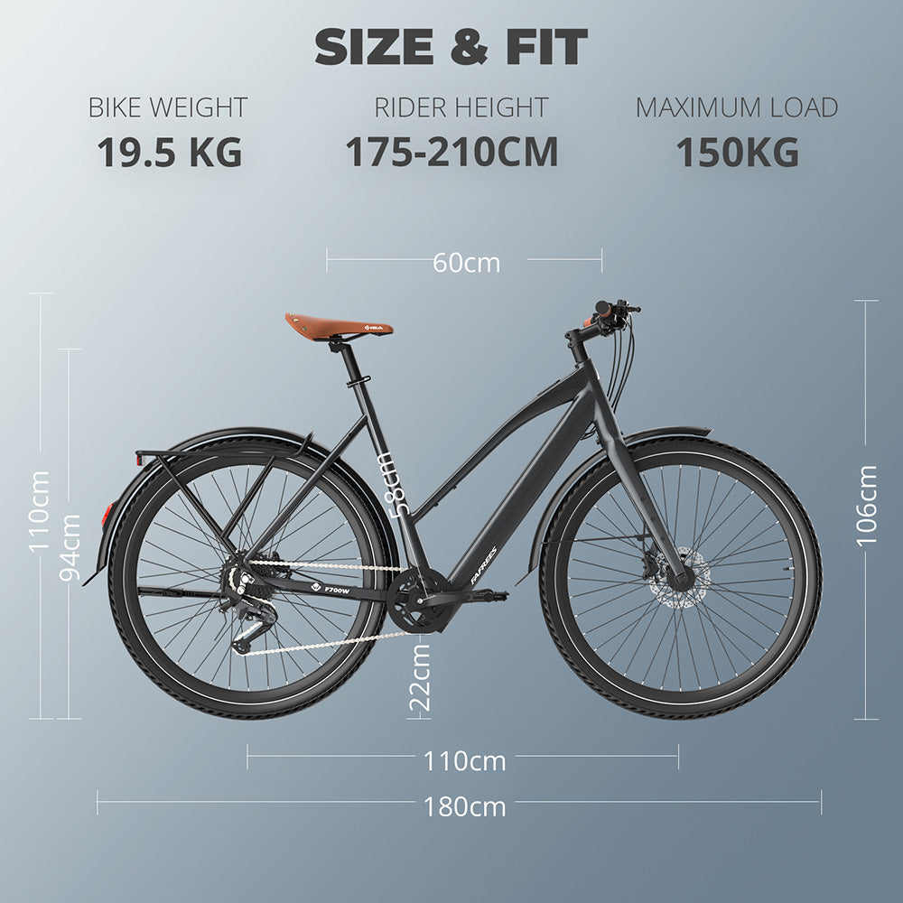 Elektrické kolo Fafrees F700W, motor 250 W, baterie 36 V 10 Ah, pneumatiky 700*42C, maximální rychlost 25 km/h, maximální dojezd 100 km, hydraulické kotoučové brzdy, senzor točivého momentu, SHIMANO CUES 9 rychlostí - modré