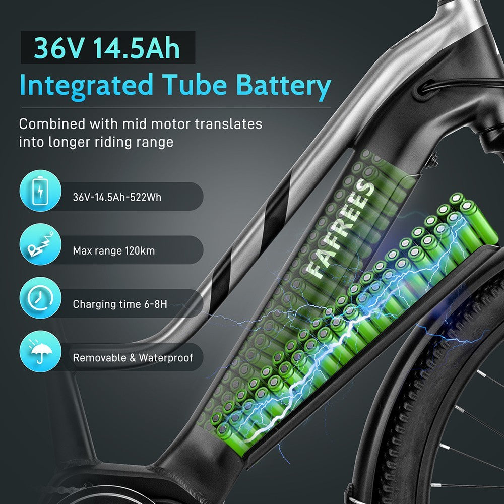 Elektrické kolo FAFREES FM8 Pro 27,5 palců, vzduchové pneumatiky 36V 250W, střední pohon 25km/h maximální rychlost 14,5Ah baterie dojezd 100-120km - černé