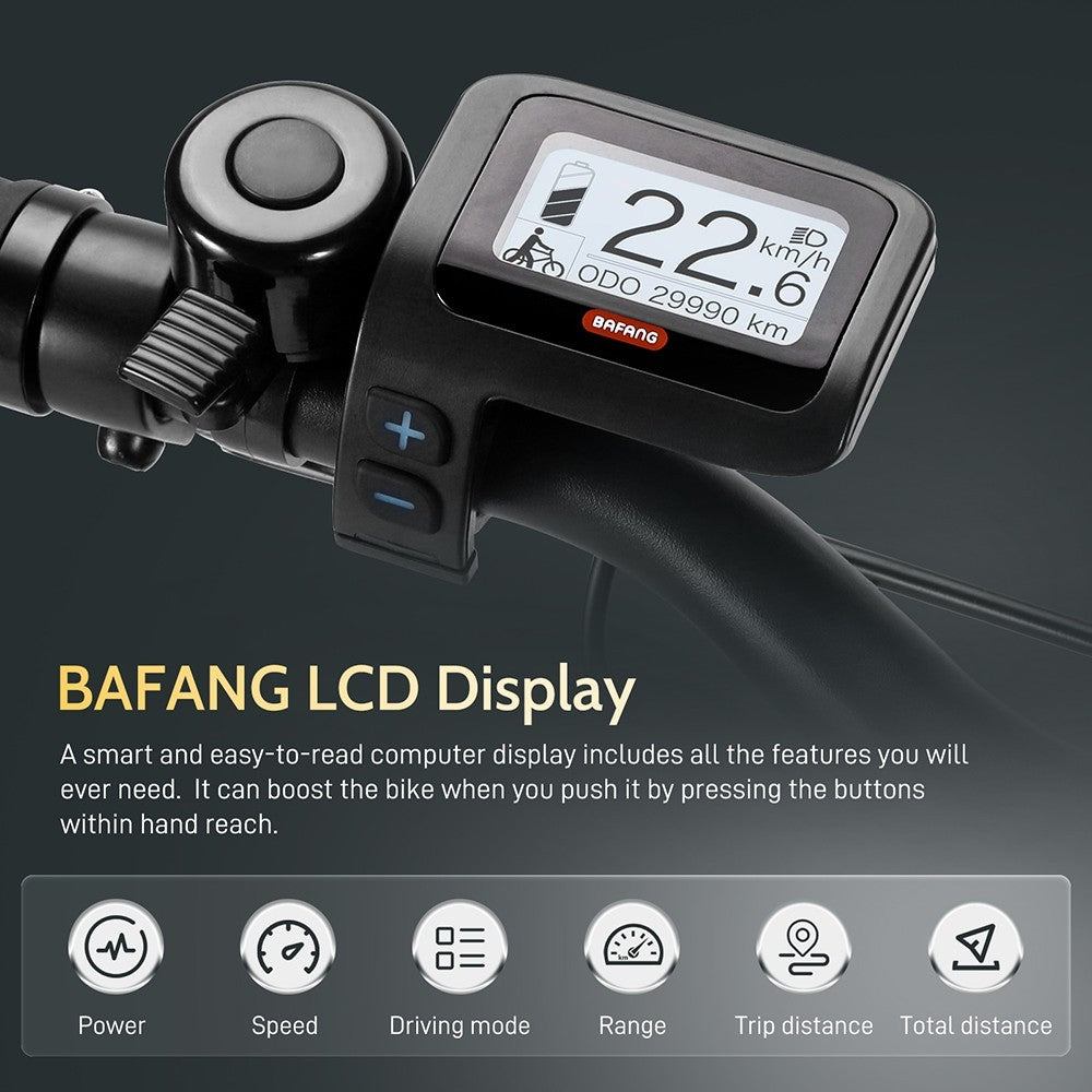 Městské elektrokolo FM9, pneumatiky KENDA 700C*45C, motor Bafang Mid-Drive 250 W, maximální rychlost 25 km/h, baterie 36 V 15 Ah, dojezd 100 km, mechanické kotoučové brzdy SHIMANO TEKTRO se 7 rychlostmi - zelená