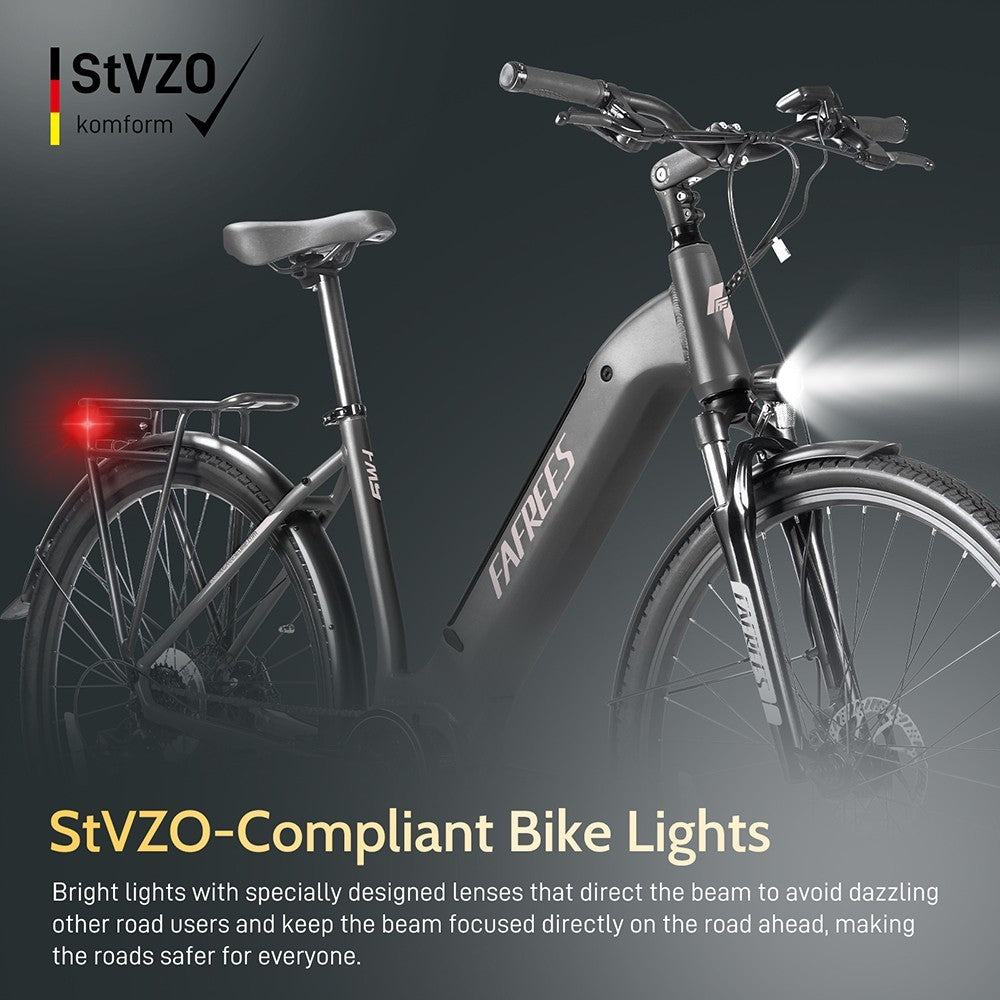 Městské elektrokolo FM9, pneumatiky KENDA 700C*45C, motor Bafang Mid-Drive 250 W, maximální rychlost 25 km/h, baterie 36 V 15 Ah, dojezd 100 km, mechanické kotoučové brzdy SHIMANO TEKTRO se 7 rychlostmi - zelená