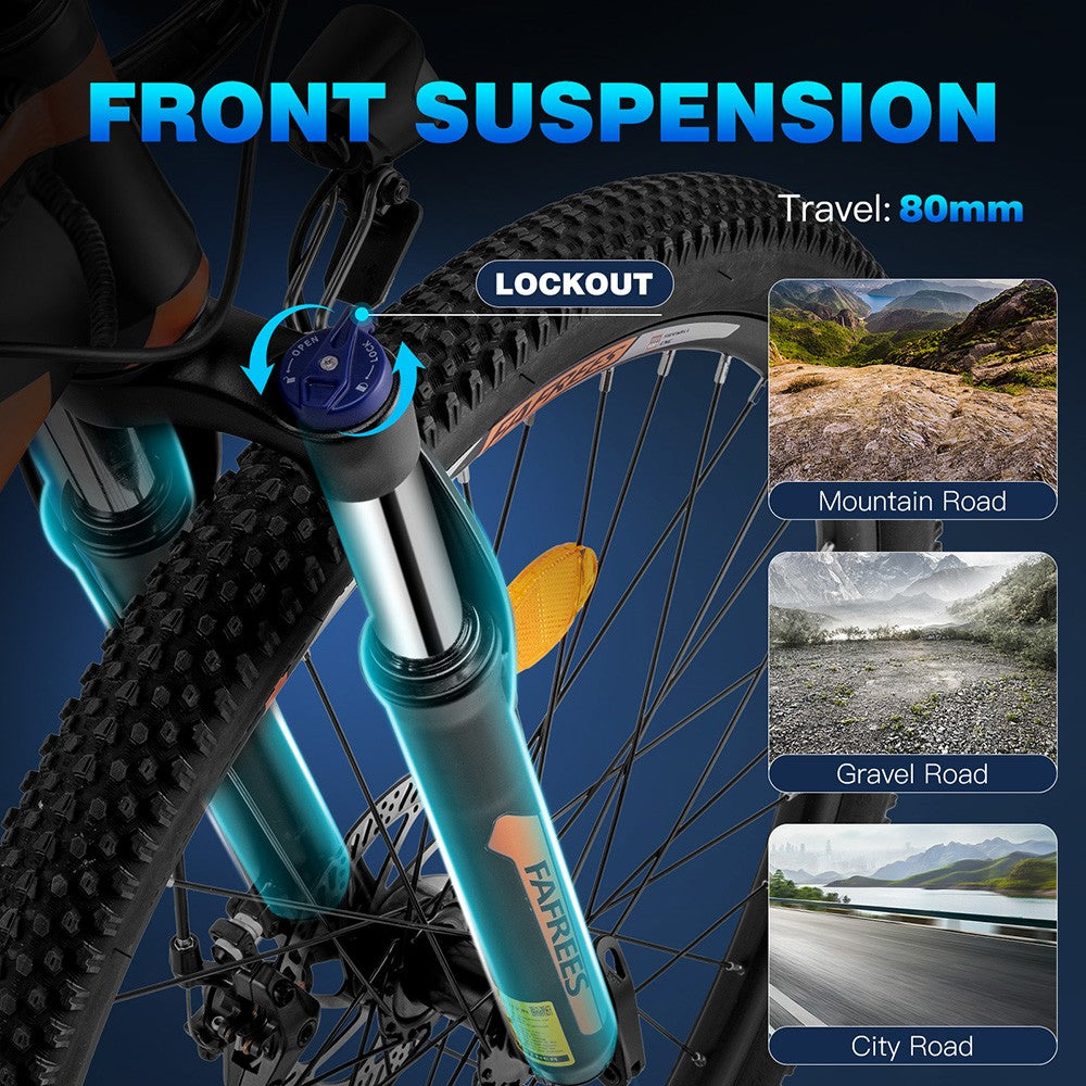 Elektrické kolo Fafrees Hailong One, motor 250 W, baterie 36 V / 13 Ah, pneumatiky CST 26*2,1 palce, maximální rychlost 25 km/h, maximální dojezd 100 km, LCD displej, SHIMANO 21 rychlostí - černé