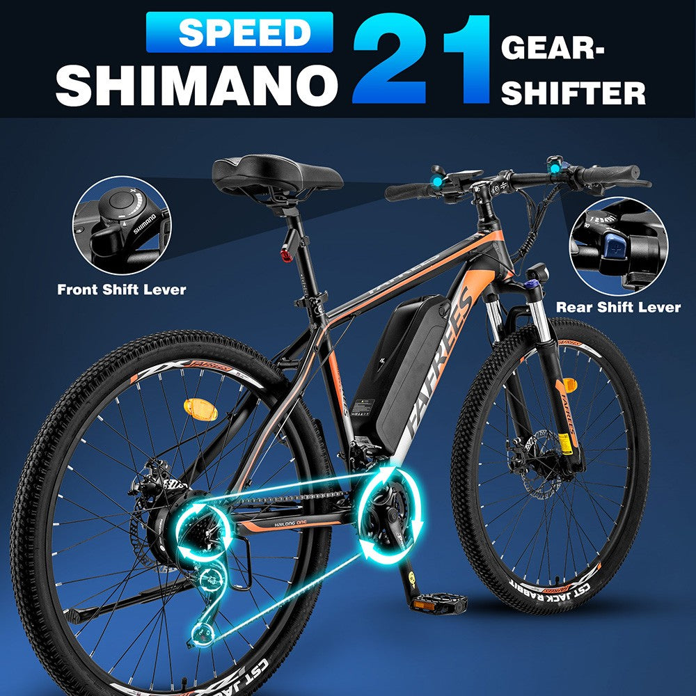 Elektrické kolo Fafrees Hailong One, motor 250 W, baterie 36 V / 13 Ah, pneumatiky CST 26*2,1 palce, maximální rychlost 25 km/h, maximální dojezd 100 km, LCD displej, SHIMANO 21 rychlostí - černé