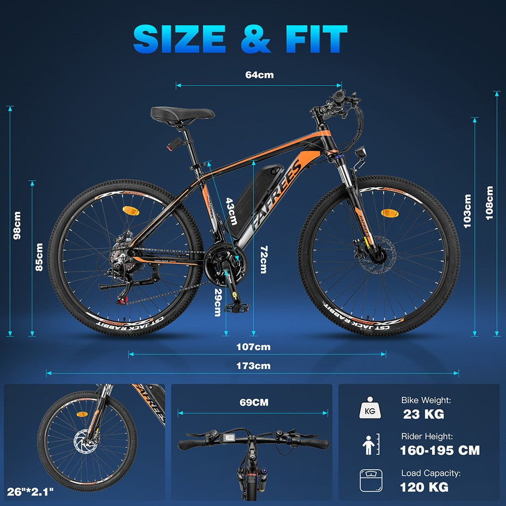 Elektrické kolo Fafrees Hailong One, motor 250 W, baterie 36 V / 13 Ah, pneumatiky CST 26*2,1 palce, maximální rychlost 25 km/h, maximální dojezd 100 km, LCD displej, SHIMANO 21 rychlostí - černé