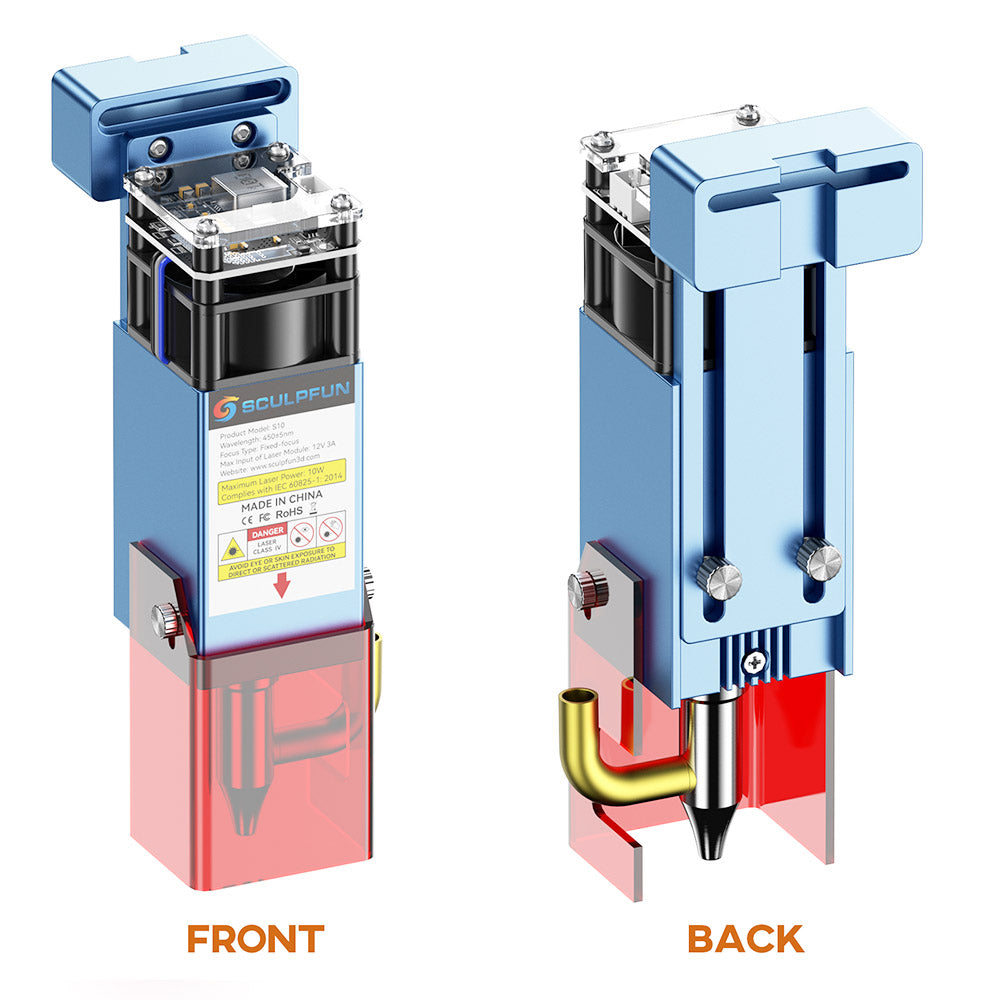 SCULPFUN S10 10W Laser Module Set, High Speed Air Assist, Fixed Focus, 0.08mm Ultra-Fine Compressed Spot, Adjustable Laser Eye Shield