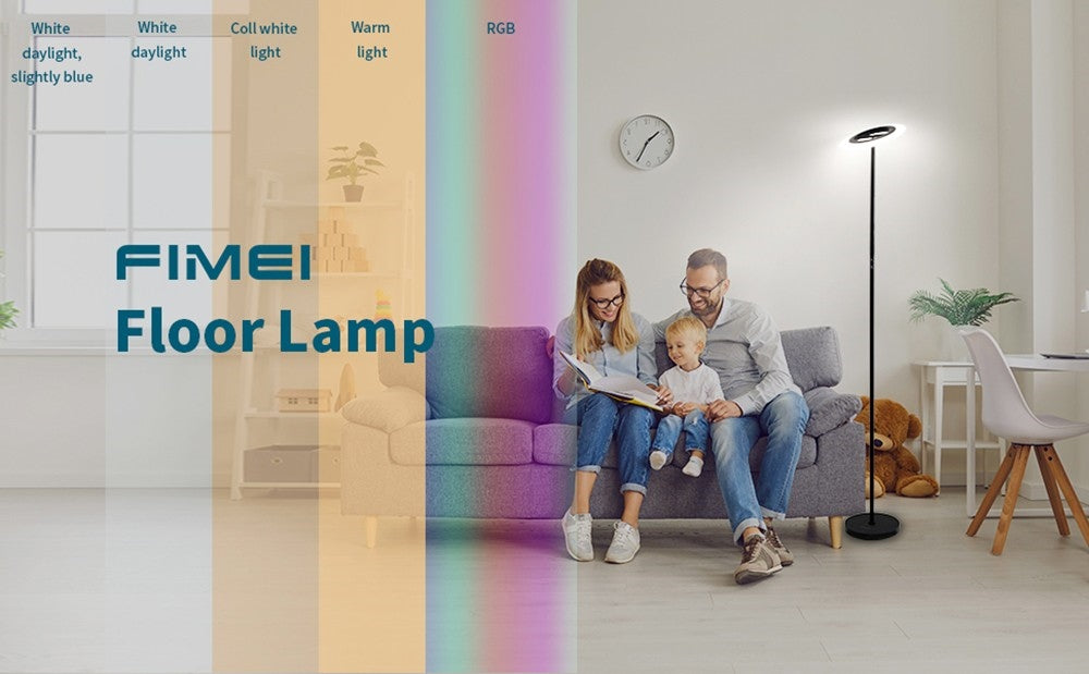 FIMEI MF18809 RGB LED stojací lampa, 18 RGB režimů, 4 teploty barev, dálkové ovládání, pro obývací pokoj, ložnici, kancelář - černá