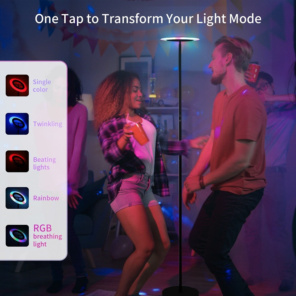 FIMEI MF18809 RGB LED stojací lampa, 18 RGB režimů, 4 teploty barev, dálkové ovládání, pro obývací pokoj, ložnici, kancelář - černá