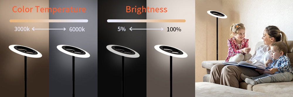 FIMEI MF18809 RGB LED stojací lampa, 18 RGB režimů, 4 teploty barev, dálkové ovládání, pro obývací pokoj, ložnici, kancelář - černá