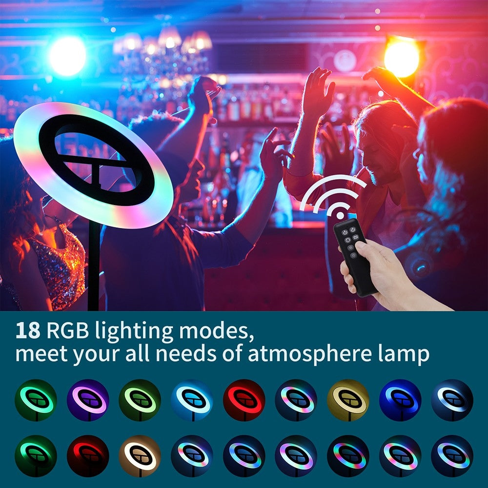 FIMEI MF18809 RGB LED stojací lampa, 18 RGB režimů, 4 teploty barev, dálkové ovládání, pro obývací pokoj, ložnici, kancelář - černá