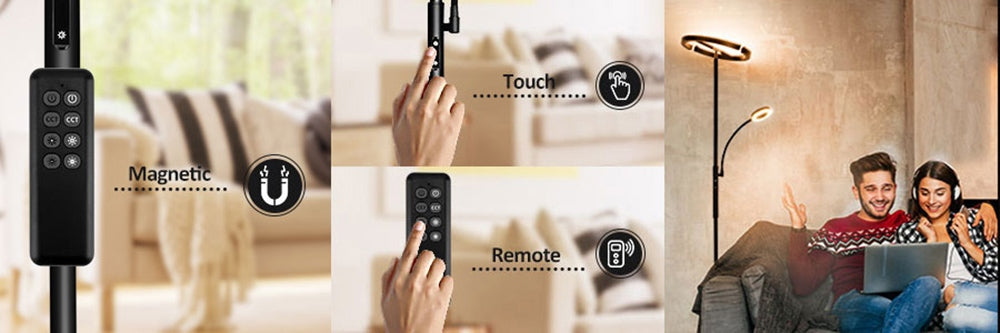 Stojací lampa FIMEI MF18813 se čtecím světlem, ochranou očí, 4 teplotami barev, nekonečně stmívatelnou, dotykovým ovládáním a dálkovým ovládáním, do obývacího pokoje, kanceláře, ložnice - černá