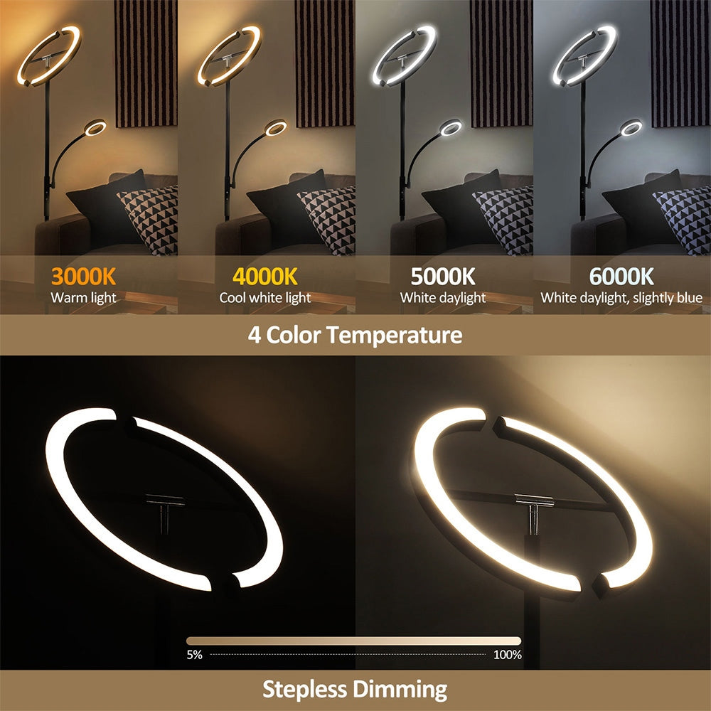 Stojací lampa FIMEI MF18813 se čtecím světlem, ochranou očí, 4 teplotami barev, nekonečně stmívatelnou, dotykovým ovládáním a dálkovým ovládáním, do obývacího pokoje, kanceláře, ložnice - černá