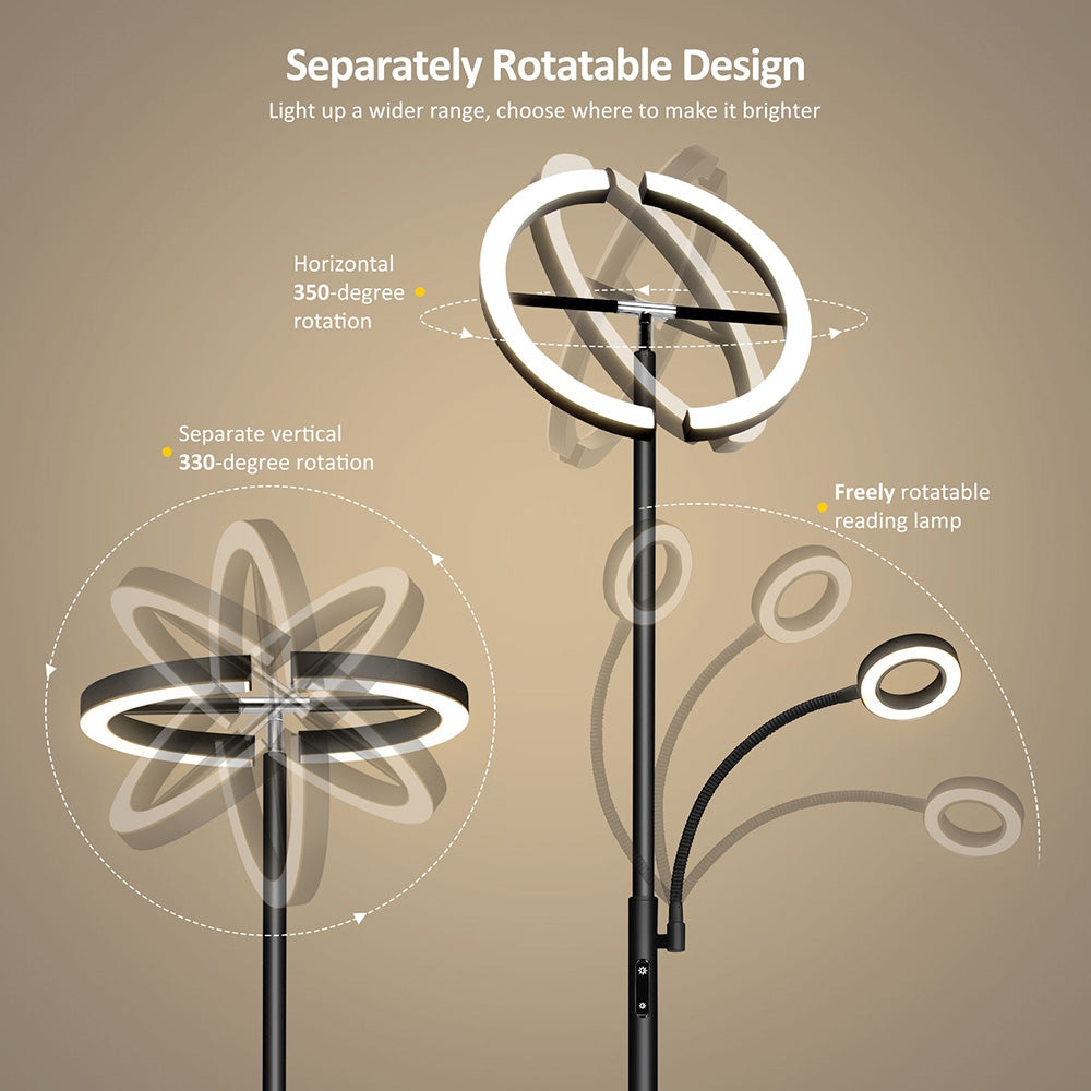 Stojací lampa FIMEI MF18813 se čtecím světlem, ochranou očí, 4 teplotami barev, nekonečně stmívatelnou, dotykovým ovládáním a dálkovým ovládáním, do obývacího pokoje, kanceláře, ložnice - černá