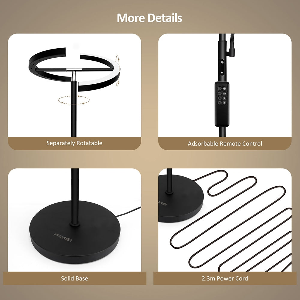 Stojací lampa FIMEI MF18813 se čtecím světlem, ochranou očí, 4 teplotami barev, nekonečně stmívatelnou, dotykovým ovládáním a dálkovým ovládáním, do obývacího pokoje, kanceláře, ložnice - černá