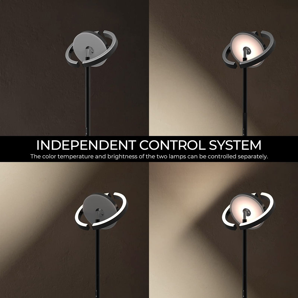 LED stojací lampa FIMEI PY-F1202, centrální svítidlo směřující dolů, teplota chromatičnosti 3000K-6000K, plynulé stmívání, dálkové/dotykové ovládání, do obývacího pokoje - černá