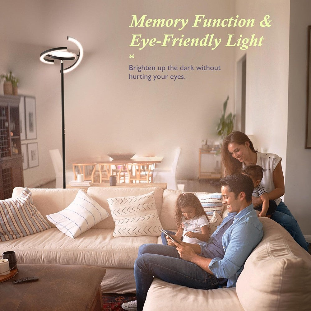 LED stojací lampa FIMEI PY-F1205, centrální svítidlo směřující nahoru, teplota chromatičnosti 3000K-6000K, plynulé stmívání, dálkové/dotykové ovládání, do obývacího pokoje - černá