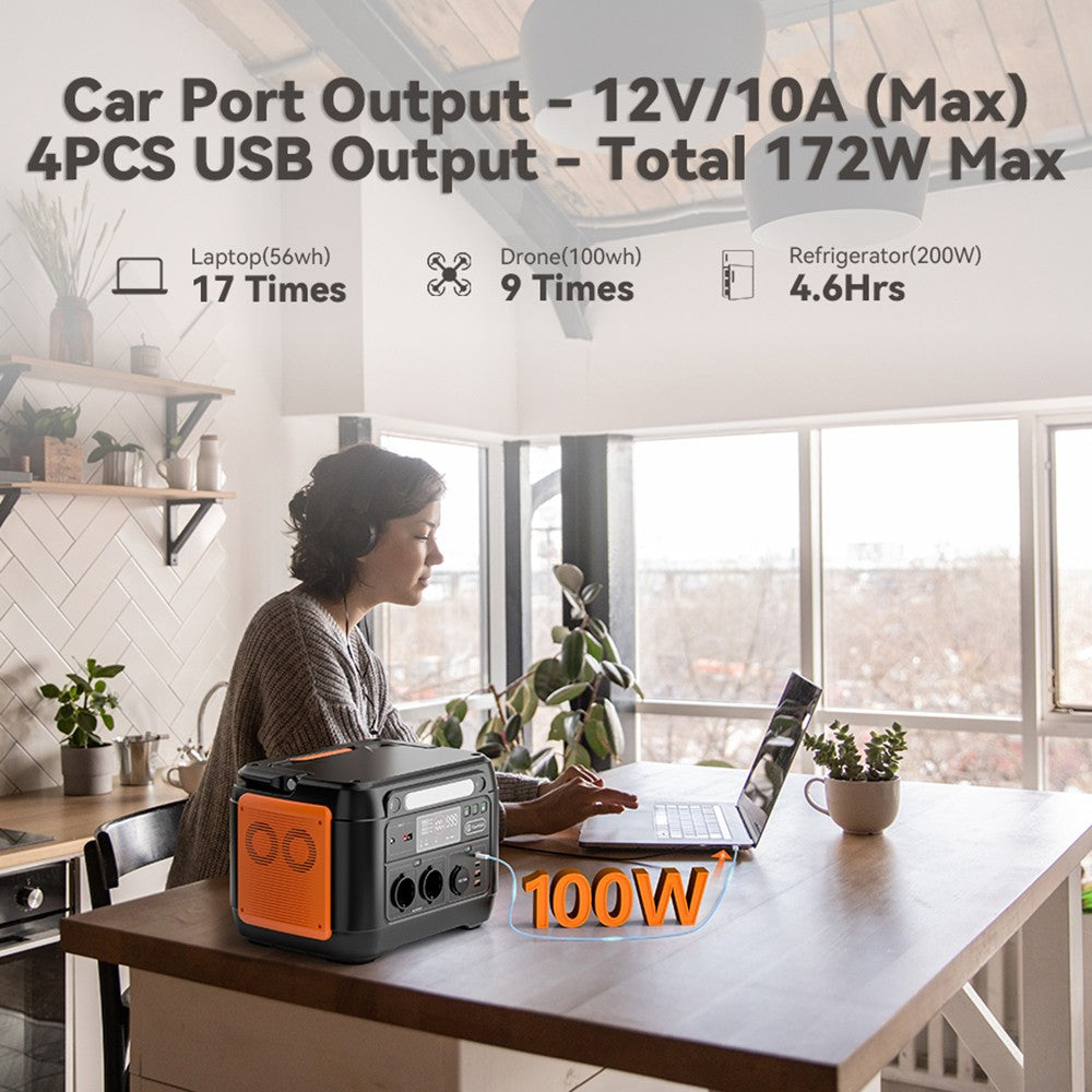 Přenosná elektrárna Flashfish A1001 1000W, solární generátor 1030Wh/278400mAh, čistě sinusové AC porty, 7 výstupů, LED světla - zástrčka EU