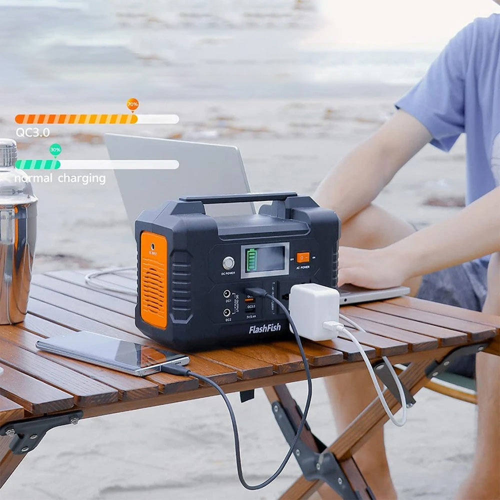 Přenosná elektrárna FlashFish E200 200W, 151Wh lithiová baterie, 1x čistá sinusová vlna, výstup AC220V, pro obytné vozy a kempingové dodávky