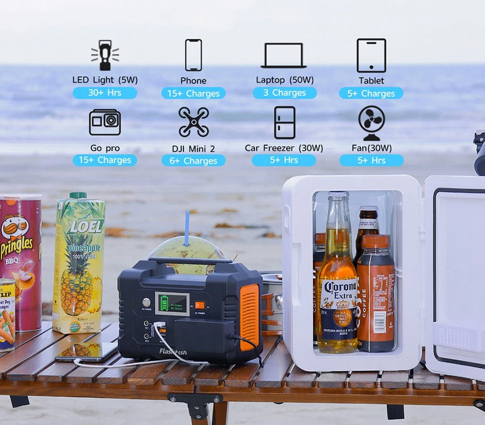 Přenosná elektrárna FlashFish E200 200W, 151Wh lithiová baterie, 1x čistá sinusová vlna, výstup AC220V, pro obytné vozy a kempingové dodávky