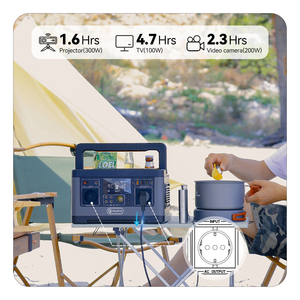 Přenosná elektrárna Flashfish P63, solární generátor s lithiovou baterií 520 Wh/140 400 mAh, výstup 500 W AC, 5x DC výstupy, 4x USB výstupy