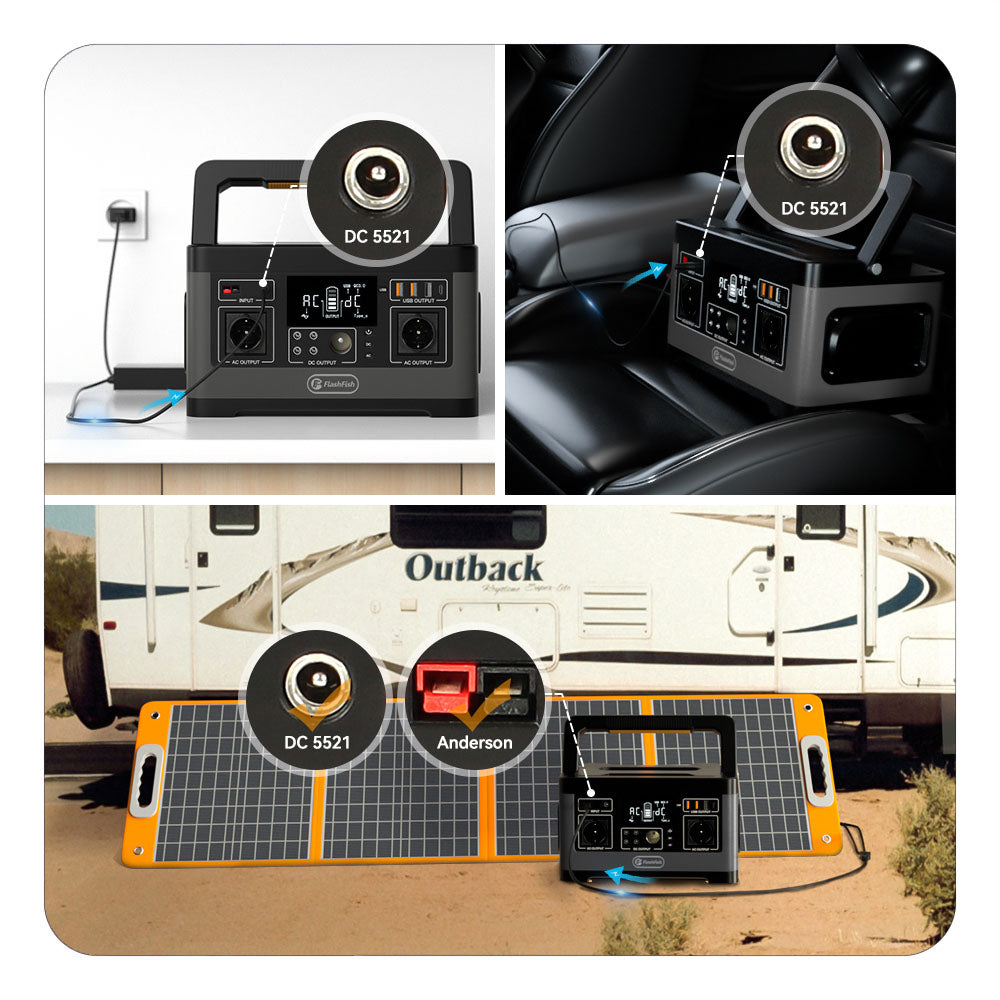 Přenosná elektrárna Flashfish P63, solární generátor s lithiovou baterií 520 Wh/140 400 mAh, výstup 500 W AC, 5x DC výstupy, 4x USB výstupy