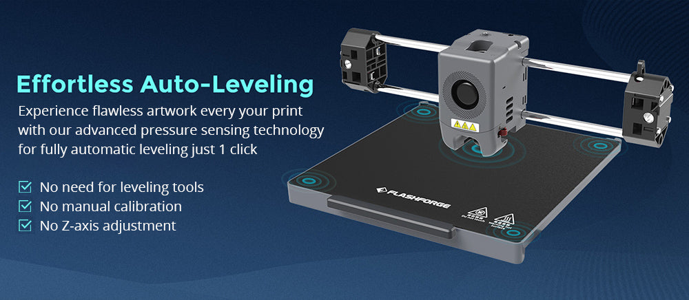 3D tiskárna Flashforge Adventurer 5M, automatické nivelace, maximální rychlost sprintu 600 mm/s, připomenutí vybití filamentu, obnova po výpadku napájení, 4,3palcový dotykový LCD displej, WiFi připojení, 220x220x220 mm