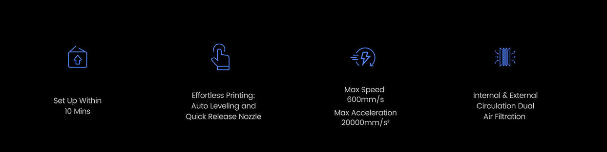 3D tiskárna Flashforge Adventurer 5M Pro, automatické nivelace, maximální rychlost tisku 600 mm/s, vzdálené sledování kamery, připomenutí došlého filamentu, systém duální filtrace vzduchu, automatické vypnutí, tichý tisk 50 dB, WiFi připojení, 220x220x220 mm
