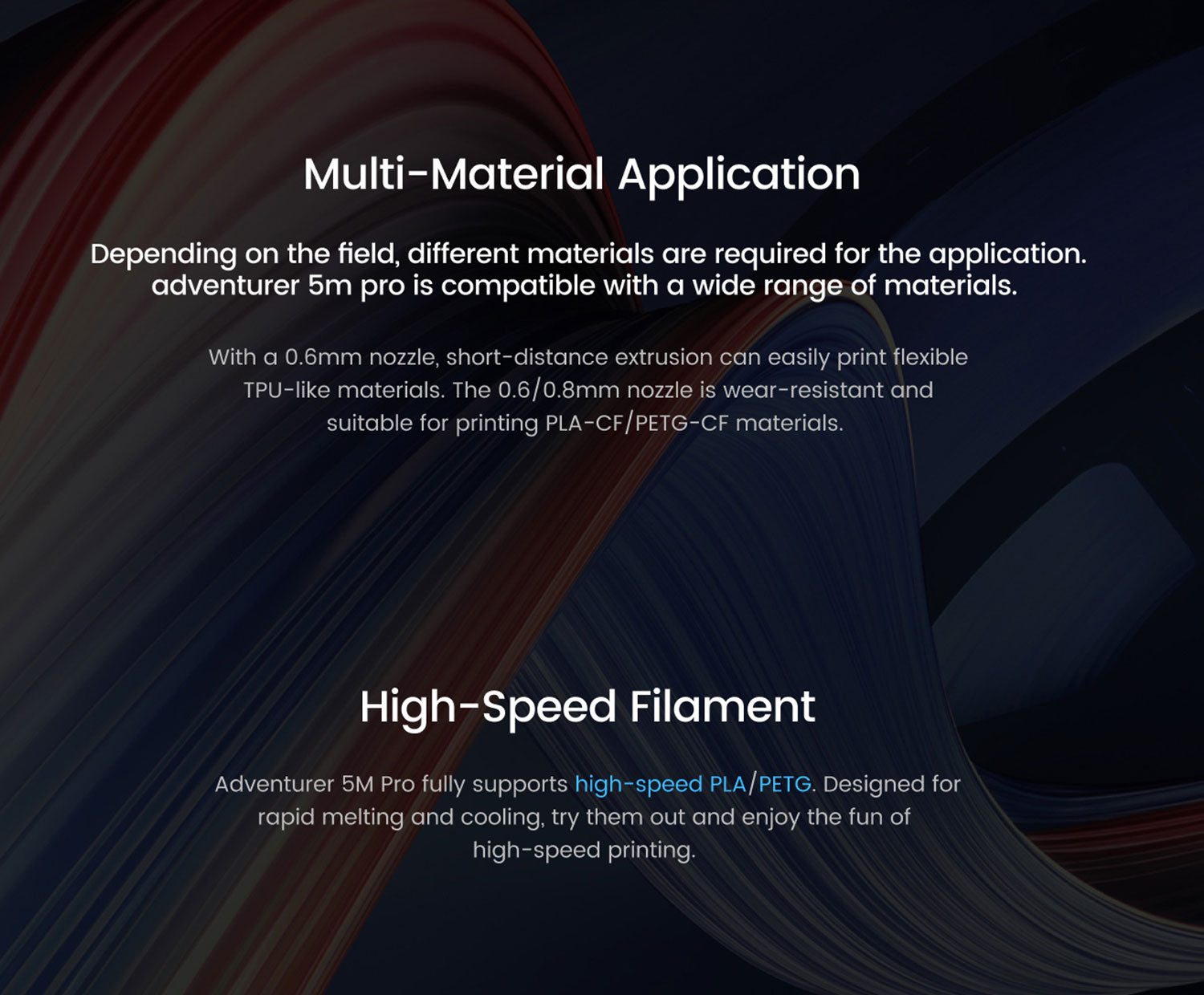3D tiskárna Flashforge Adventurer 5M Pro, automatické nivelace, maximální rychlost tisku 600 mm/s, vzdálené sledování kamery, připomenutí došlého filamentu, systém duální filtrace vzduchu, automatické vypnutí, tichý tisk 50 dB, WiFi připojení, 220x220x220 mm