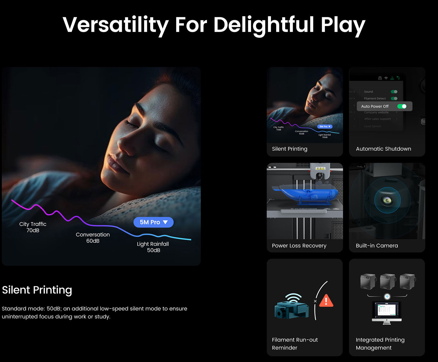 3D tiskárna Flashforge Adventurer 5M Pro, automatické nivelace, maximální rychlost tisku 600 mm/s, vzdálené sledování kamery, připomenutí došlého filamentu, systém duální filtrace vzduchu, automatické vypnutí, tichý tisk 50 dB, WiFi připojení, 220x220x220 mm