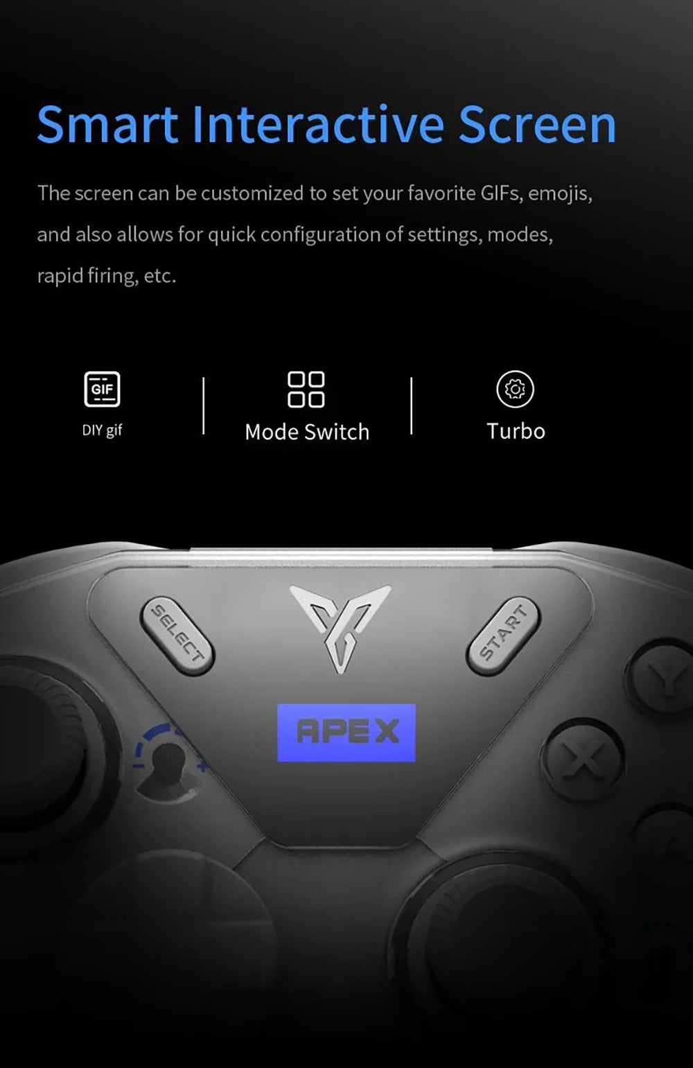 Herní ovladač Flydigi APEX 4, spouštěč s force feedbackem, joystick z lehké slitiny s nastavitelnou silou, frekvence dotazování 1000 Hz, LCD displej, kompatibilní s PC, NS, TV, Androidem a notebookem