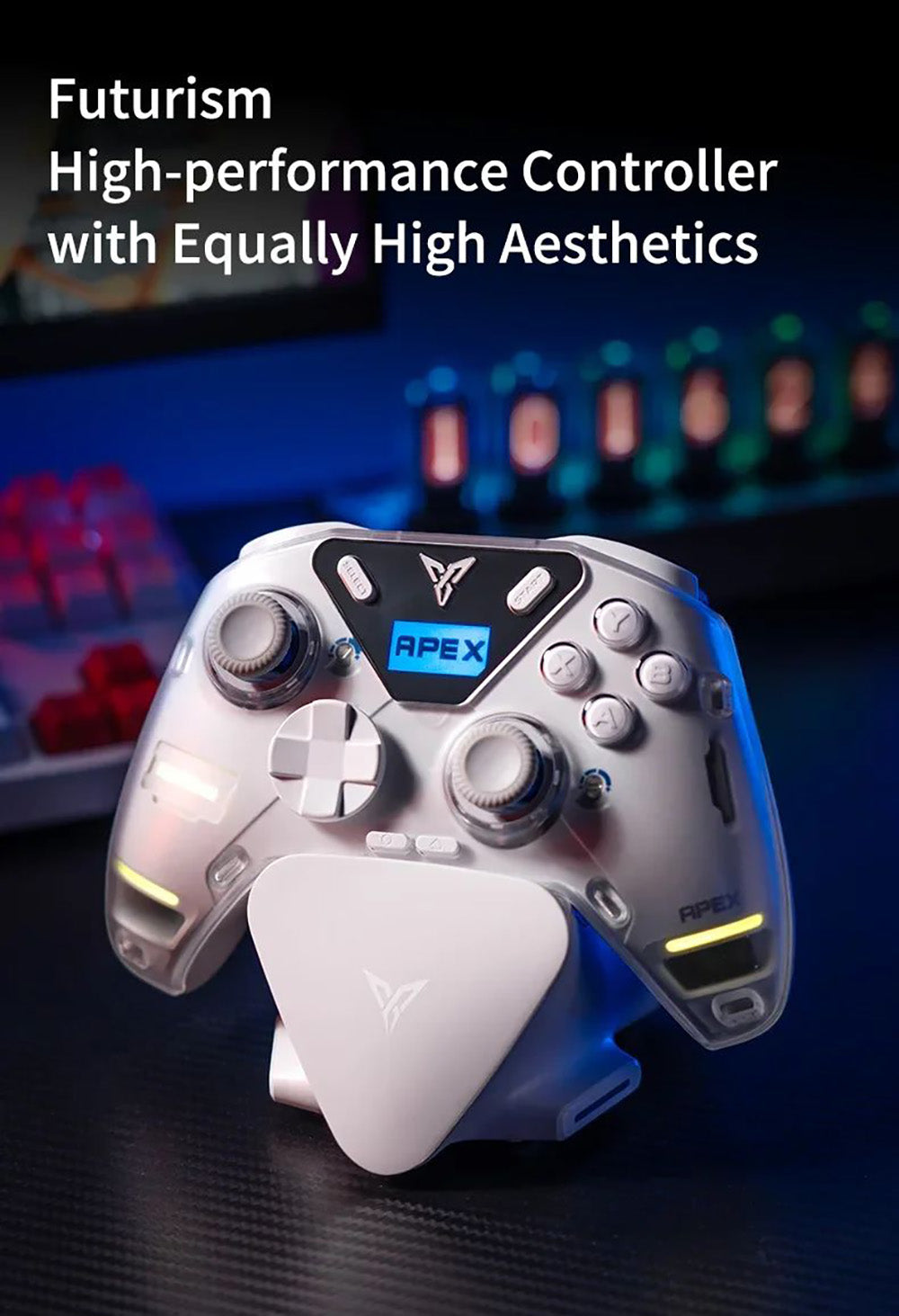 Herní ovladač Flydigi APEX 4, spouštěč s force feedbackem, joystick z lehké slitiny s nastavitelnou silou, frekvence dotazování 1000 Hz, LCD displej, kompatibilní s PC, NS, TV, Androidem a notebookem