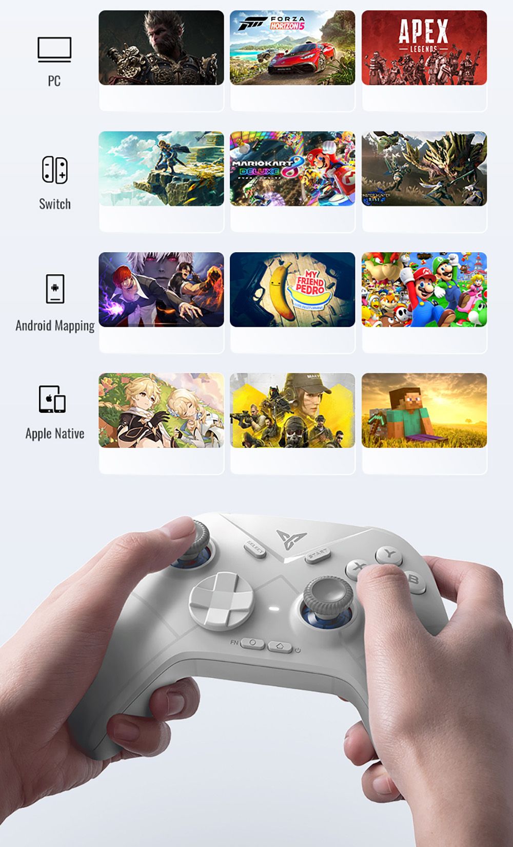 Herní ovladač Flydigi Direwolf 3, Hallův spouštěč, frekvence dotazování 1000 Hz, kompatibilní s PC / Switch / Apple / Android