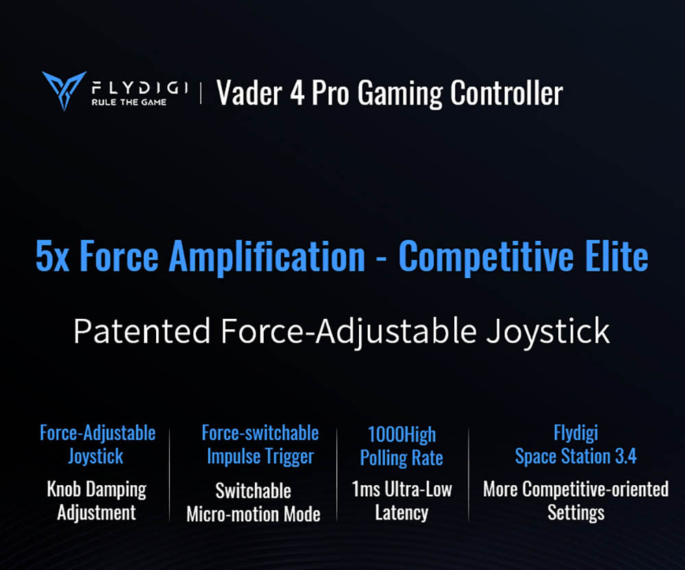 Herní ovladač Flydigi Vader 4 Pro, joystick s páčkou pro nastavení síly, Hall a Micro spouštěče 2 v 1, frekvence dotazování 1000 Hz, kompatibilní s PC, NS, TV, Androidem a notebookem