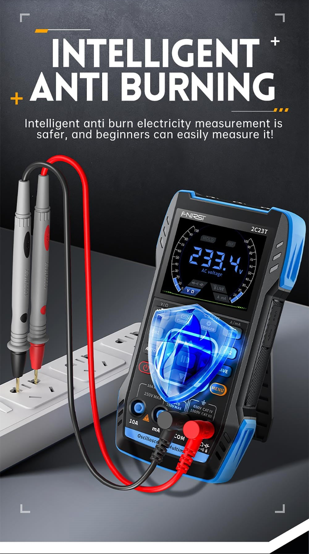 FNIRSI 2C23T 3 v 1 digitální osciloskopový multimetrový generátor signálu, 2 kanály, šířka pásma 10 MHz, vzorkovací frekvence 50 MSa/s, 9999 číslic