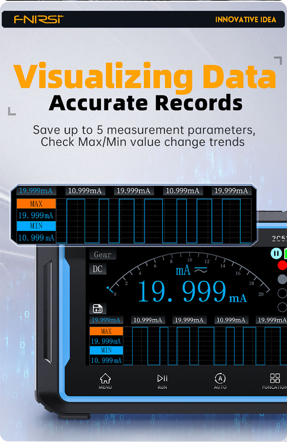 FNIRSI 2C53P Přenosný digitální osciloskop-multimetr, generátor signálu, 4,3palcový IPS dotykový displej, 3 v 1 2 kanály 50MHz, 250Ms/S, 19999 číslic - modrý