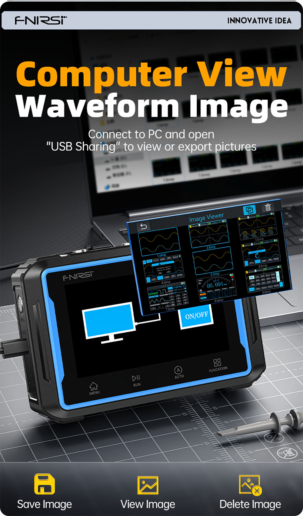 FNIRSI 2C53P Přenosný digitální osciloskop-multimetr, generátor signálu, 4,3palcový IPS dotykový displej, 3 v 1 2 kanály 50MHz, 250Ms/S, 19999 čítačů - modrý