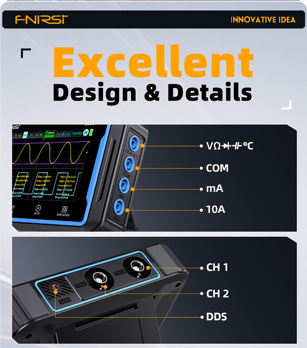 FNIRSI 2C53P Přenosný digitální osciloskop-multimetr, generátor signálu, 4,3palcový IPS dotykový displej, 3 v 1 2 kanály 50MHz, 250Ms/S, 19999 číslic - modrý