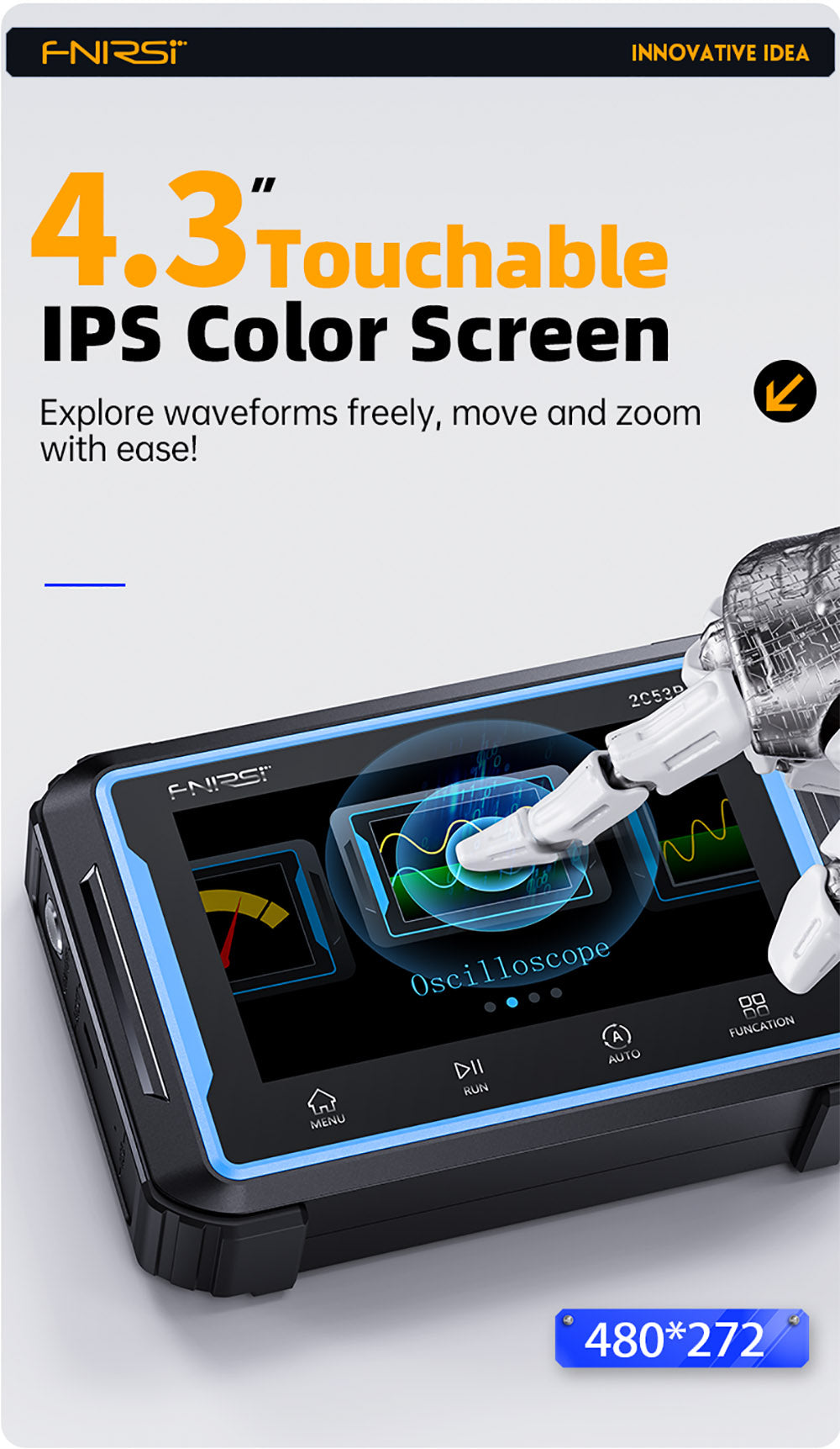 FNIRSI 2C53P Přenosný digitální osciloskop-multimetr, generátor signálu, 4,3palcový IPS dotykový displej, 3 v 1 2 kanály 50MHz, 250Ms/S, 19999 číslic - modrý