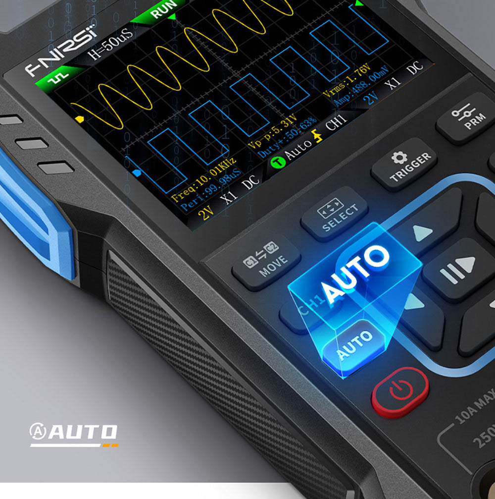 FNIRSI 2C53T 3v1 osciloskopový multimetr, generátor signálu, dvoukanálový, šířka pásma 50 MHz, vzorkovací frekvence 250 MS/s, 19999 číslic, napětí, proud, kondenzátor, rezistor, test diod - standardní verze